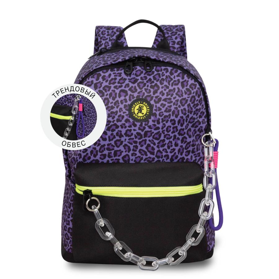 Женский городской рюкзак с анималистичным принтом и обвесом