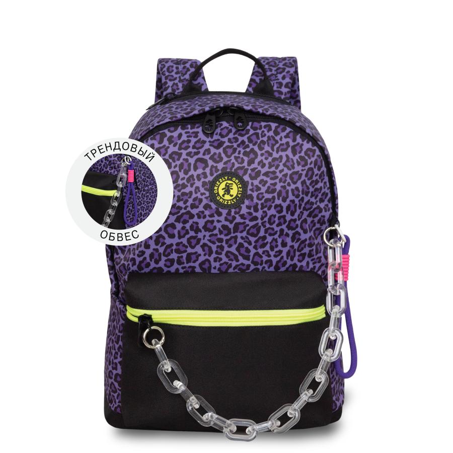 Женский городской рюкзак с анималистичным принтом и обвесом