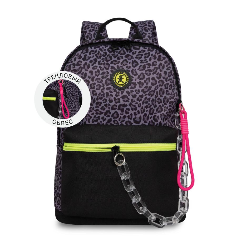 Женский городской рюкзак с анималистичным принтом и обвесом