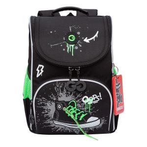 RAm-585-8 Рюкзак школьный с картхолдером на держателе и мешком для обуви (/1 черный - салатовый)