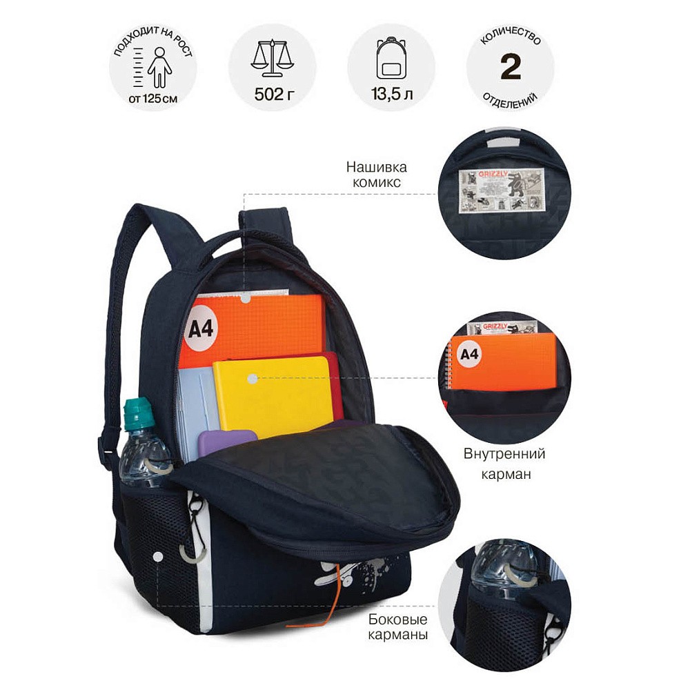 RB-651-5 Рюкзак школьный с картхолдером на держателе