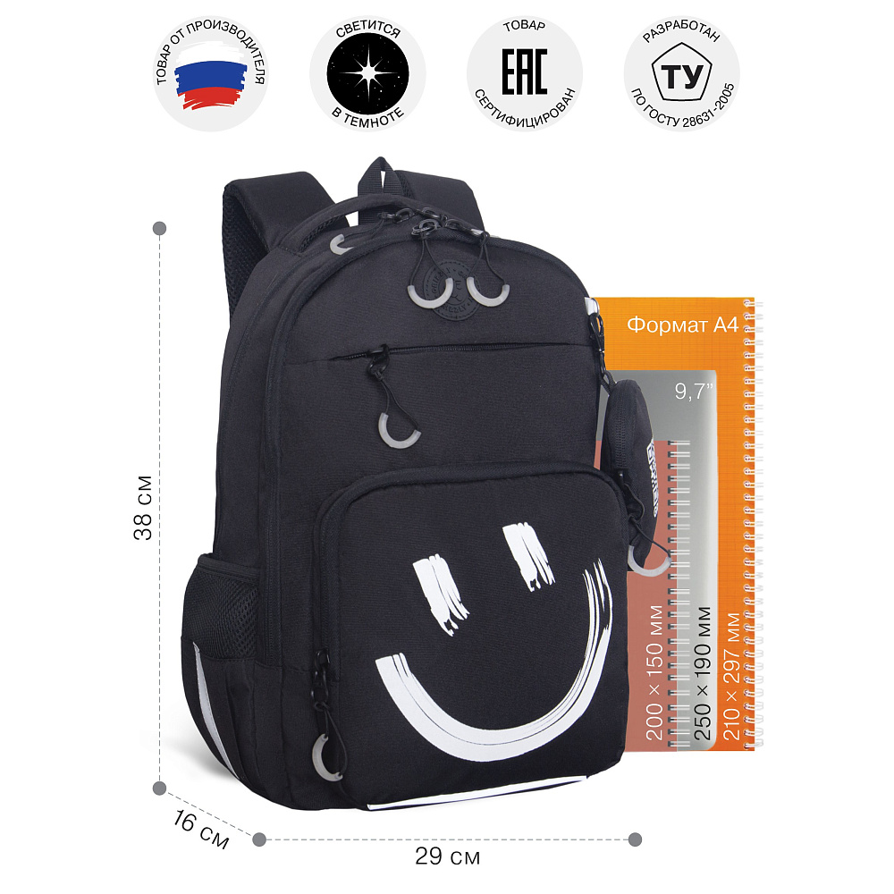 RB-659-3 Рюкзак школьный с чехлом для мелочей 