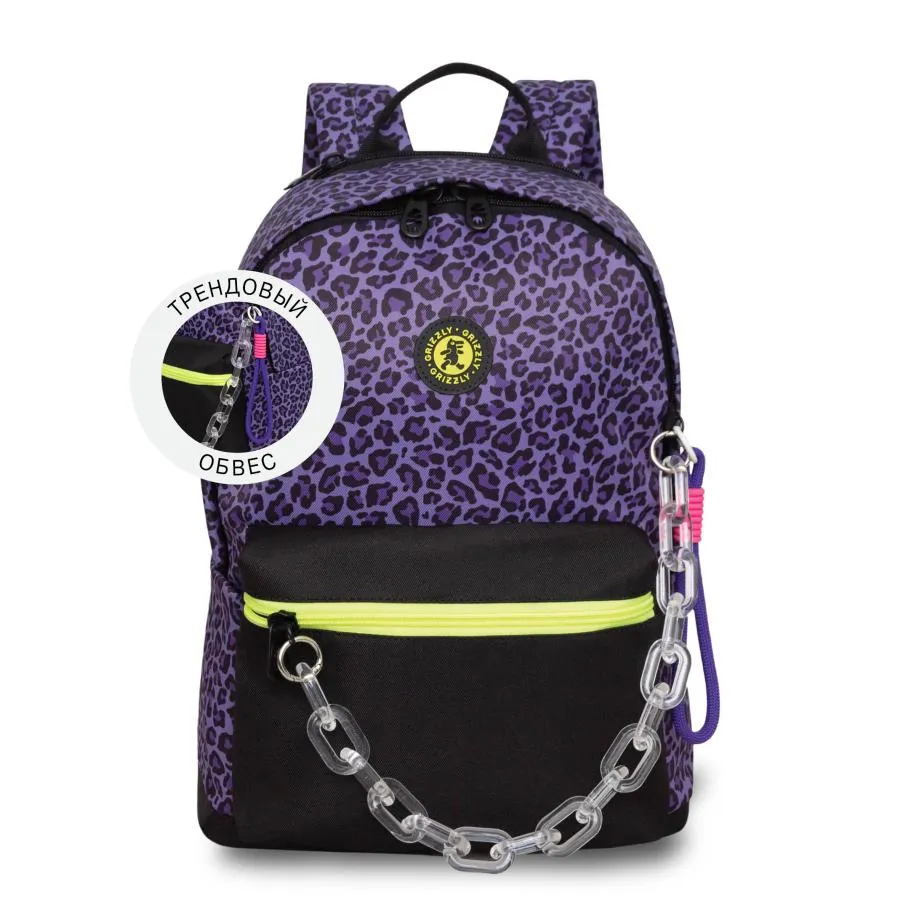 Женский городской рюкзак с анималистичным принтом и обвесом