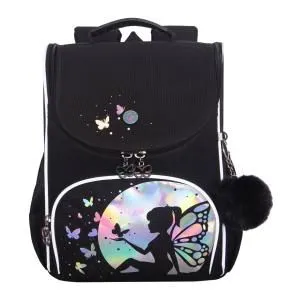 RAm-684-4 Рюкзак школьный с обвесом и мешком для обуви (/1 черный - голографический)